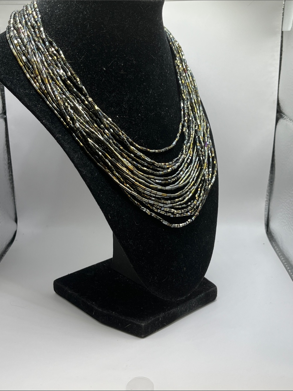 Layered Black and Gold Seed-Bead Necklace 14”